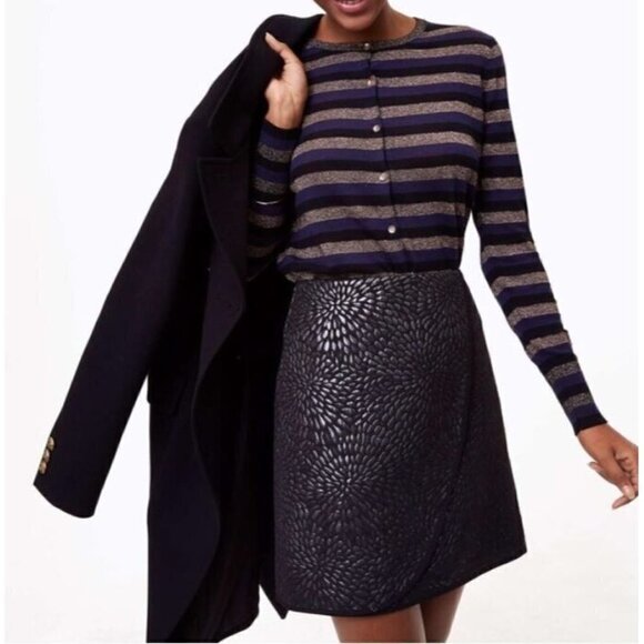 LOFT Skirt Womens 12 Shimmer Splash Mini Faux Wrap Silver Metallic Jaquard Boho - Picture 1 of 9